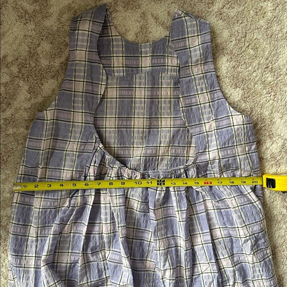 GANNI Seersucker Check Maxi Dress In Check Persian Violet, Size 36 - Picture 9 of 9